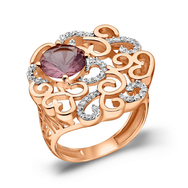 Массивное золотое кольцо с кварцем и фианитами (арт. 152696) – изображение 1