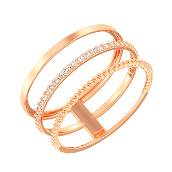 Тройное кольцо из красного золота с фианитами (арт. 140955)