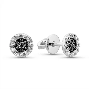 Золотые пусеты с белыми и черными бриллиантами (арт. Т011658010бч)