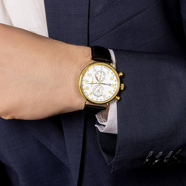 Золотий годинник зі шкіряним ремінцем (арт. 260238жбч) – зображення 3