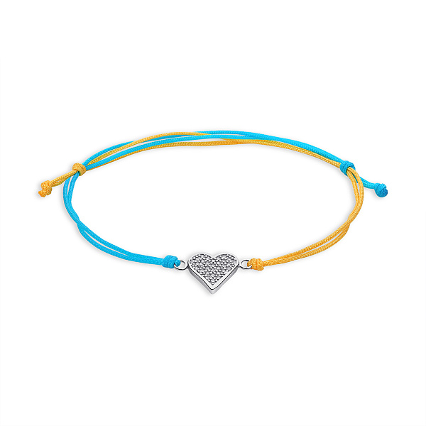 Браслет на шовковій нитці Серце з фіанітами (арт. 7309/4732гж) – зображення 1