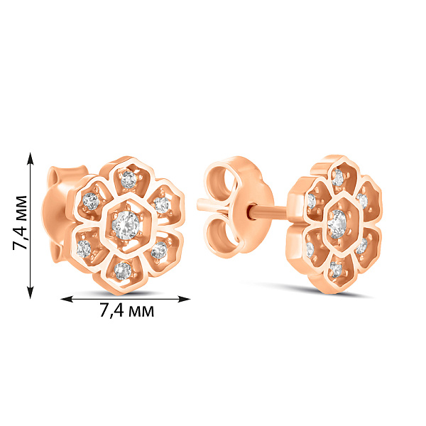 Золотые сережки-пусеты Цветы с фианитами (арт. 105664) – изображение 2