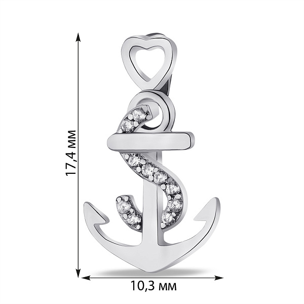 Серебряный кулон в форме Якоря с фианитами (арт. 7503/П2Ф/1093) – изображение 2