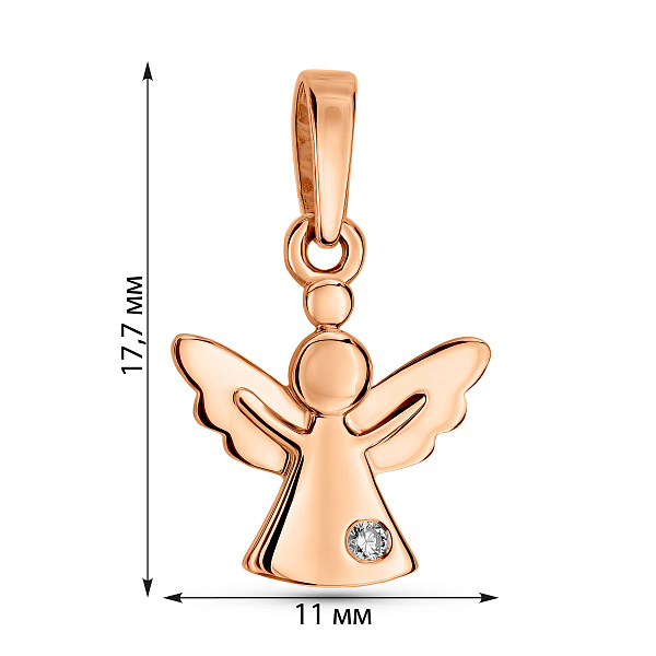 Кулон з червоного золота Янгол з діамантом (арт. П011075) – зображення 2
