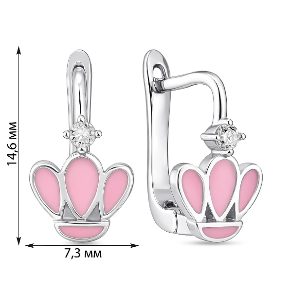 Детские сережки с розовой эмалью и фианитами (арт. 7502/10160ер) – изображение 2