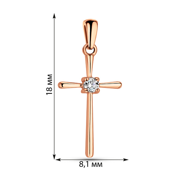 Хрестик з червоного золота з діамантами  (арт. 3101446201) – зображення 2