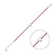 Браслет серебряный «Сердце» с красной нитью (арт. 7309/2228к)