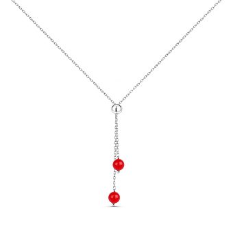 Фото Серебряное колье-галстук с кораллами (арт. 7507/2147176Крк)