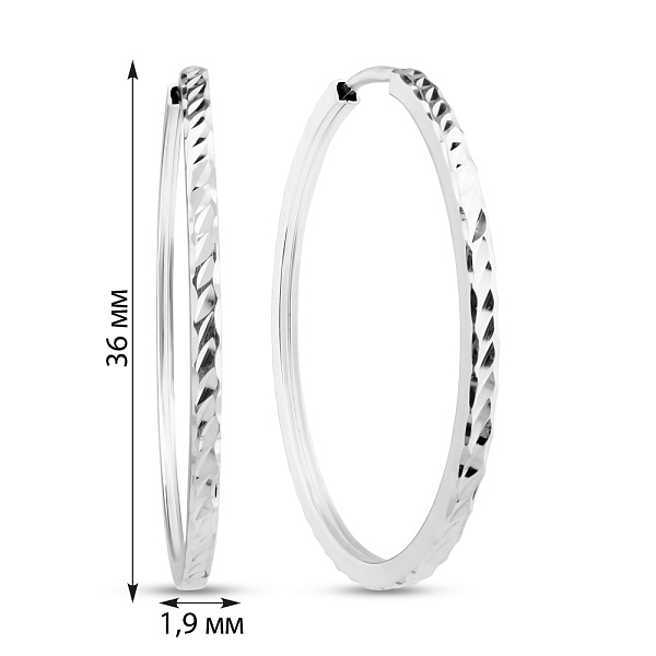 Сережки-кільця з білого золота з алмазною гранню (арт. 122106/35б) – зображення 4