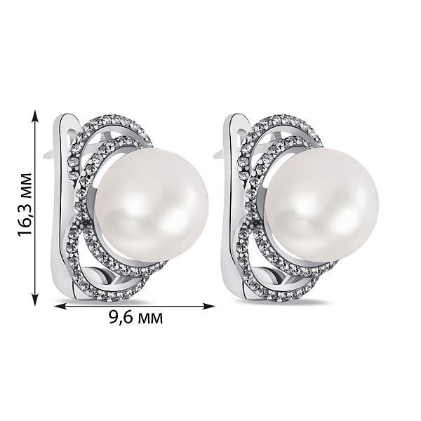 Серебряные серьги с жемчугом и фианитами (арт. 7502/1347жбС) – изображение 2