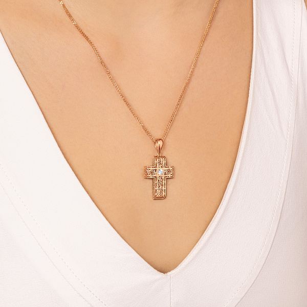 Золотая подвеска-крестик с фианитом (арт. 424952) – изображение 2