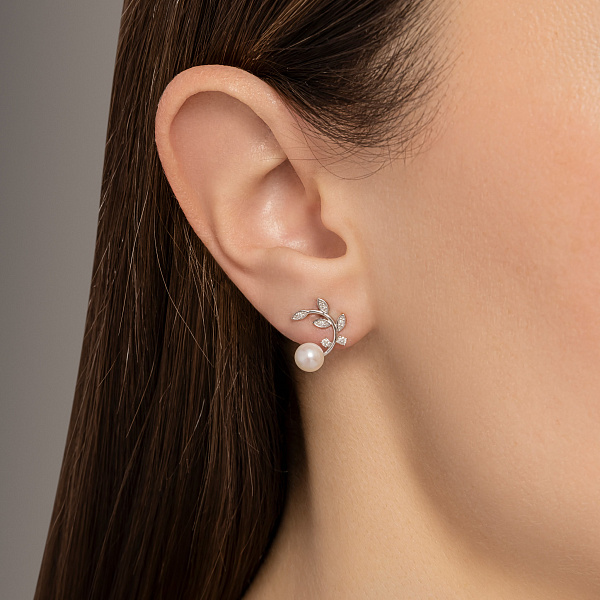 Серьги золотые с жемчугом и бриллиантами (арт. Т011456б) – изображение 2