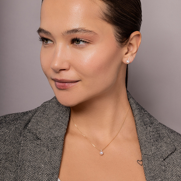 Золотые серьги с жемчугом и с бриллиантами (арт. Т011292) – изображение 6