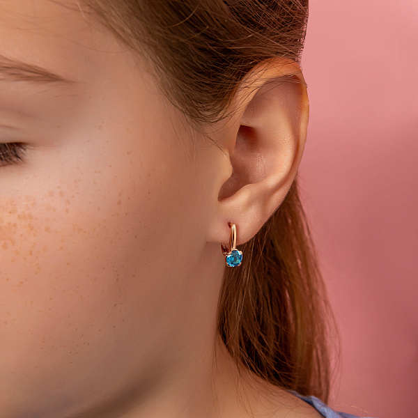 Дитячі золоті сережки з блакитним фіанітом (арт. 110504г) – зображення 2