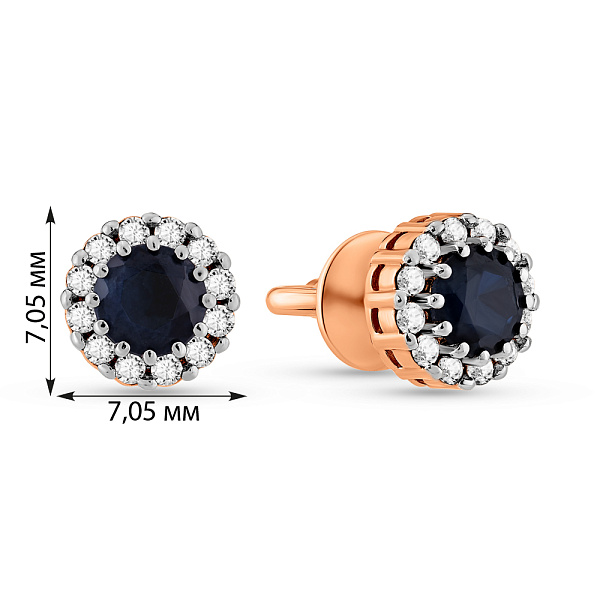 Золотые серьги пусеты с сапфиром и бриллиантами (арт. Т011078с) – изображение 4