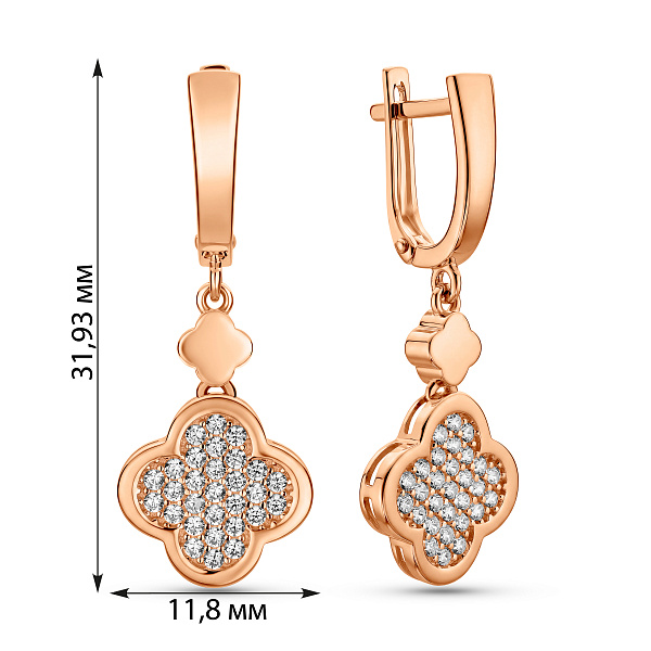 Сережки-подвески из золота с фианитами (арт. 1101236) – изображение 4