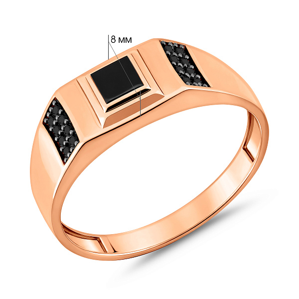 Печатка из золота с эмалью и черными фианитами (арт. 170073ч) – изображение 3