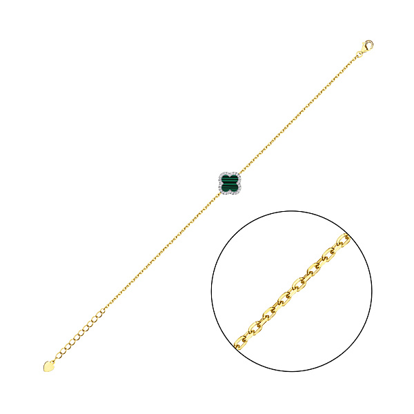 Срібний браслет з малахітом і фіанітами (арт. 7509/4080/10жмлх) – зображення 1