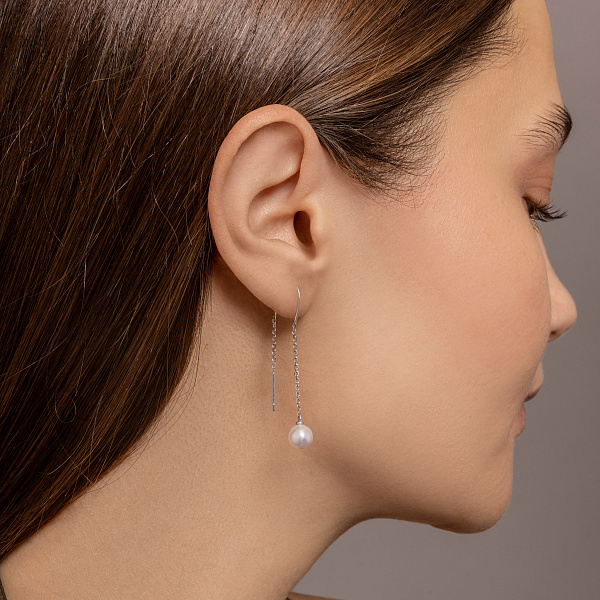 Золотые серьги-протяжки с жемчугом (арт. 106780бпрлб) – изображение 2