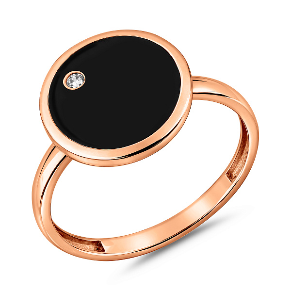 Золотое кольцо Лýна с эмалью и фианитом (арт. 141169ч) – изображение 1