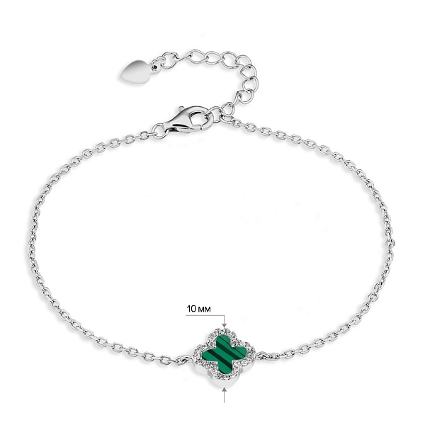 Серебряный браслет Клевер с малахитом и фианитами (арт. 7509/934/10млх) – изображение 2