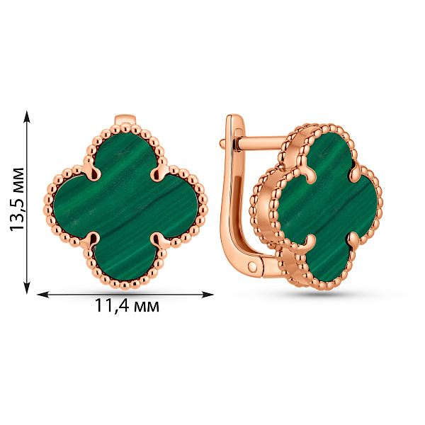 Золотые серьги Клевер с малахитом (арт. 1101201/10млх) – изображение 2
