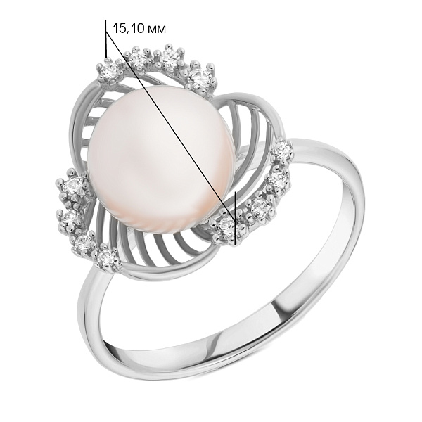 Каблучка з білого золота з перлиною і фіанітами (арт. 153820бпрлб) – зображення 2