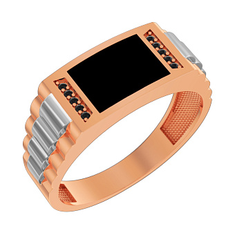 Фото Золотая печатка с эмалью и фианитами (арт. 170070ч)