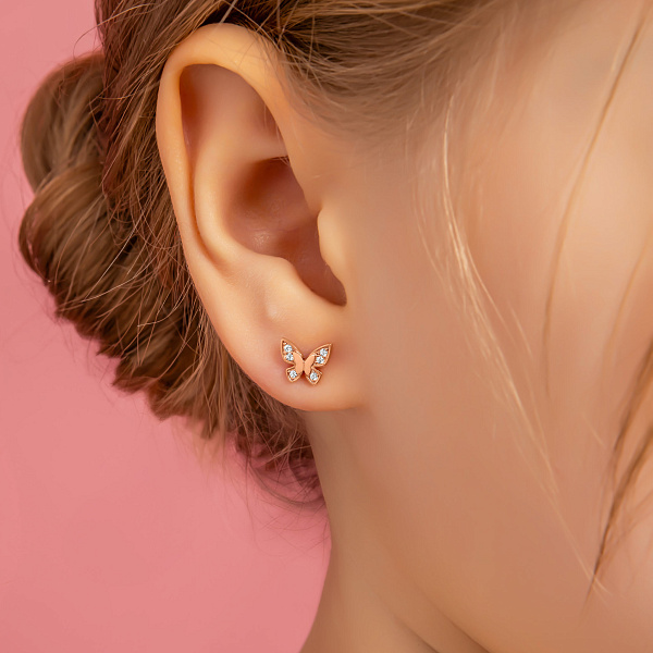 Пусеты из красного золота с фианитами (арт. 110910) – изображение 2