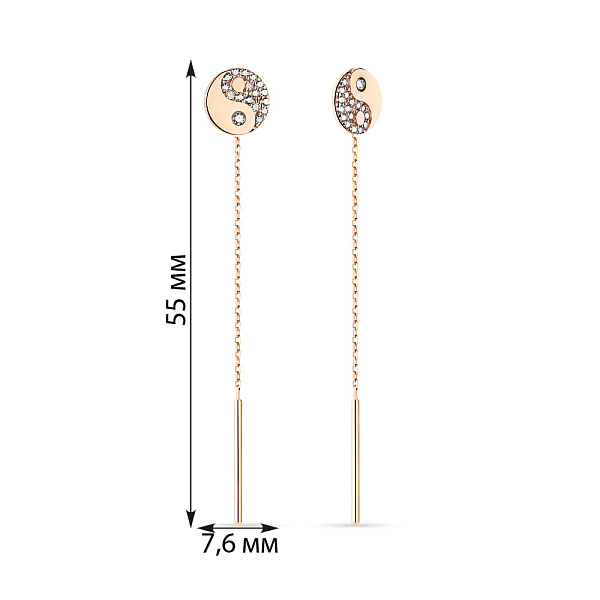 Золотые серьги-цепочки «Инь-Ян» с фианитами (арт. 107681) – изображение 2