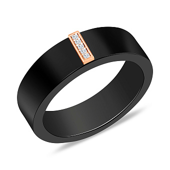 Кольцо из керамики и красного золота с дорожкой из бриллиантов (арт. К011766кч)