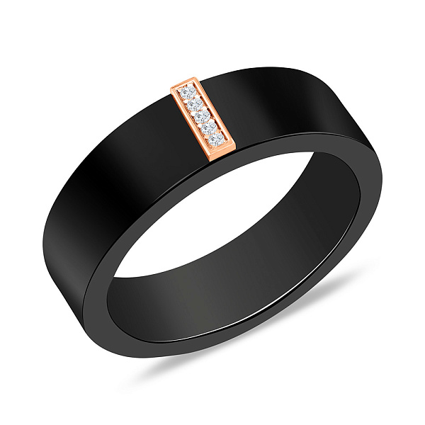 Кольцо из керамики и красного золота с дорожкой из бриллиантов (арт. К011766кч) – изображение 1