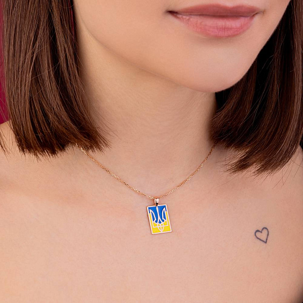 Золотой кулон Герб Украины-Трезубец с эмалью (арт. 424826есж) – изображение 2