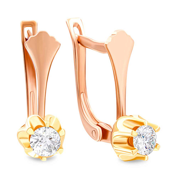 Серьги из красного и желтого золота с фианитами (арт. 106156) – изображение 1