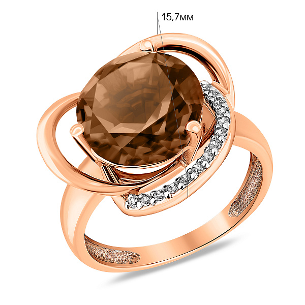 Золотое кольцо с кварцем и фианитами (арт. 140697Пкр) – изображение 2