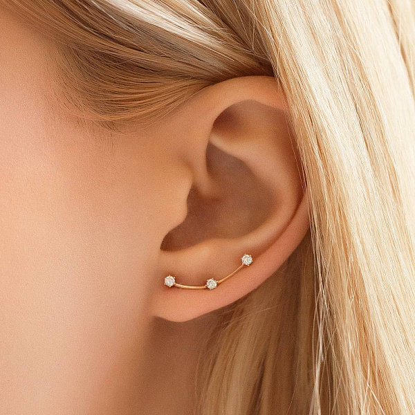 Серьги-клаймберы из красного золота с фианитами (арт. 110647) – изображение 2