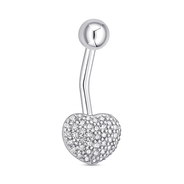 Серебряная серьга-пирсинг для пупка Сердце с фианитами (арт. 7512/024) – изображение 1