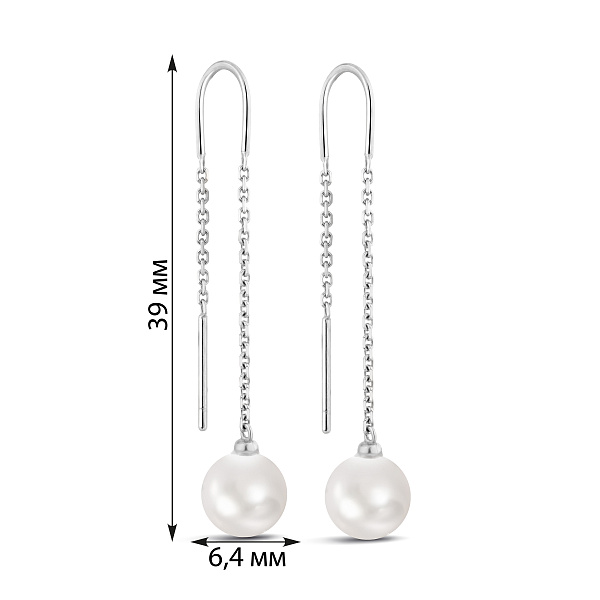 Золоті сережки-протяжки з перлами (арт. 106780бпрлб) – зображення 2