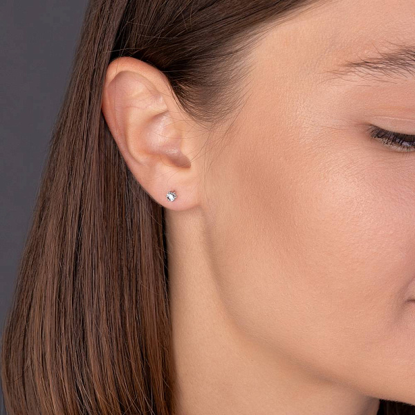 Серьги из белого золота с алмазной гранью и бриллиантами (арт. Т011173б) – изображение 2