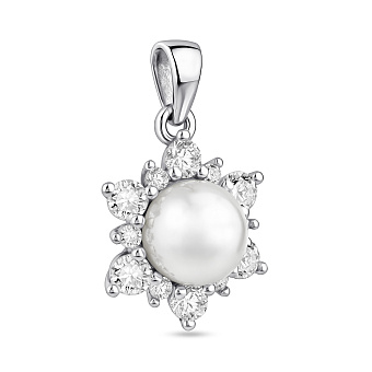 Фото Серебряная подвеска Цветок с жемчугом (арт. 7503/933жбП)