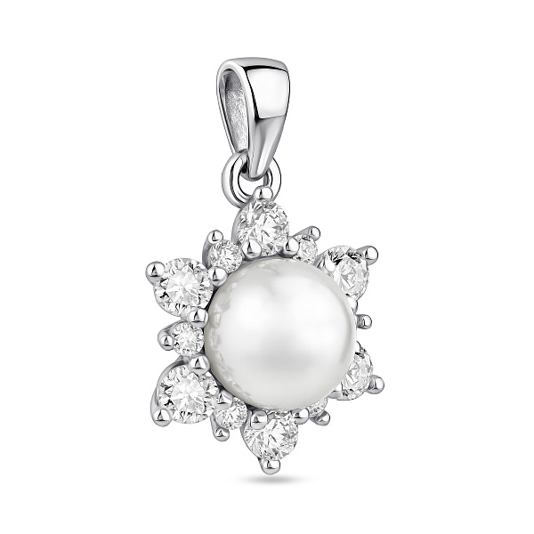 Серебряная подвеска Цветок с жемчугом (арт. 7503/933жбП) – изображение 1