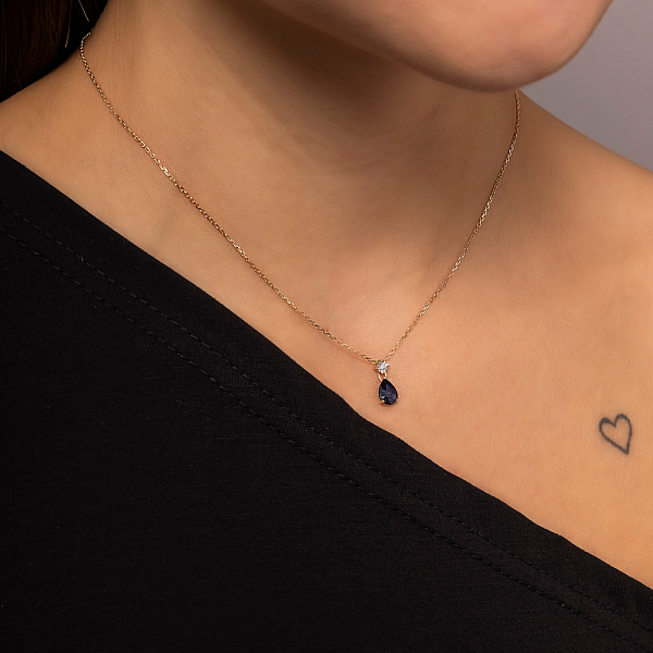 Золотое колье с сапфиром и бриллиантом (арт. Ц011753с) – изображение 5