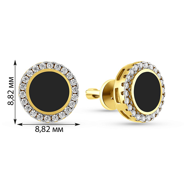 Золотые серьги пусеты Лýна с эмалью и фианитами (арт. 110327жч) – изображение 2