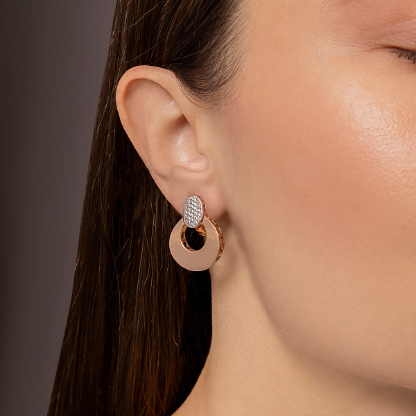 Сережки-підвіски з червоного золота з родіюванням і фіанітами (арт. 1092111) – зображення 3