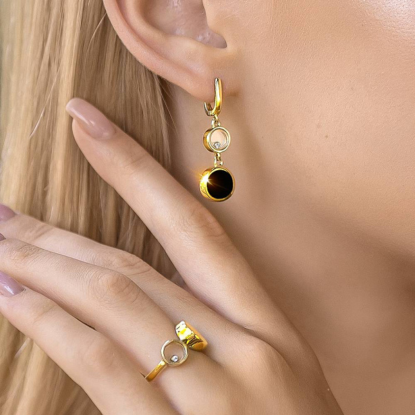 Серьги из желтого золота с эмалью и фианитами (арт. 106341жеч) – изображение 2