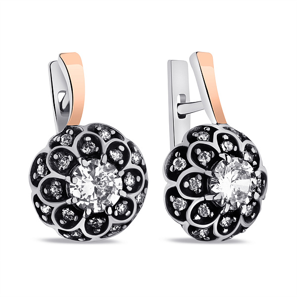 Срібні сережки з фіанітами і золотими накладками (арт. 7202/419сп) – зображення 1