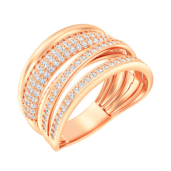 Широкое кольцо Синергия из золота с фианитами (арт. 140855)