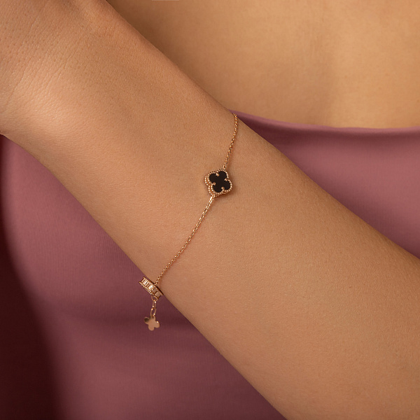 Золотой браслет Клевер с ониксом (арт. 341494/7о) – изображение 3