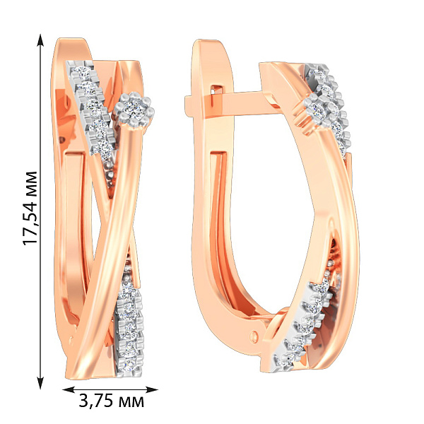 Сережки Синергия из красного золота с фианитами (арт. 111094) – изображение 2