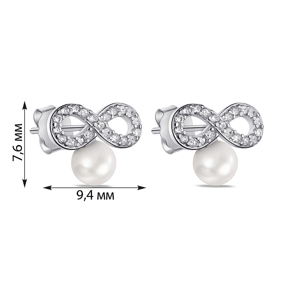 Срібні сережки-пусети з перлинами (арт. 7518/6475жб) – зображення 2